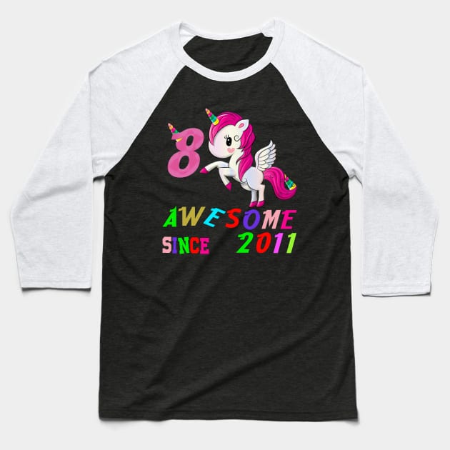 8 Years Old 8th Birthday Unicorn Dabbing Shirt Girl Party T-Shirt Baseball T-Shirt by key_ro